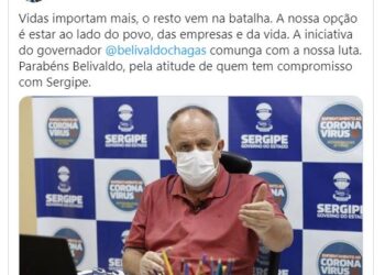 Senador Rogério Carvalho twitta parabenizando o governador Belivaldo pela suspensão de ICMS por 90 dias