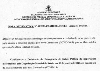 NOTA INFORMATIVA: N° 01/202.1/CEAHU/DAEU/SES – Aracaju, 14I09/202