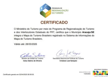 Destino Aracaju recebe certificação do Ministério do Turismo