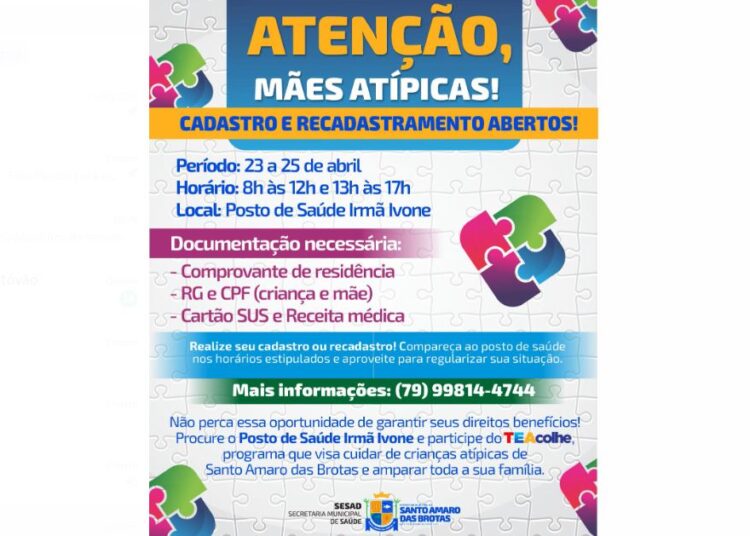 Atenção, mães atípicas! Cadastro e Recadastramento Abertos!