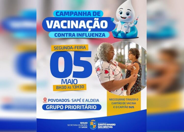 Vacinação contra Influenza 2025 no meu povoado: Sapé e Aldeia – Santo Amaro das Brotas