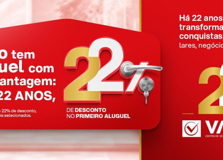 Valor Imobiliária celebra 22 anos com 22% de desconto no primeiro aluguel