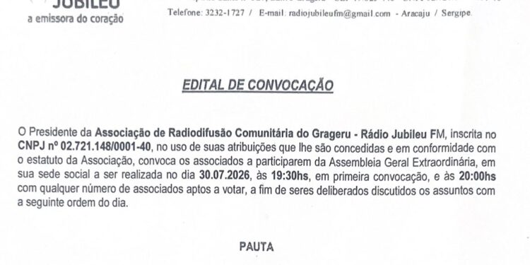 EDITAL DE CONVOCAÇÃO – Associação de Radiofusão Comunitária do Grageru