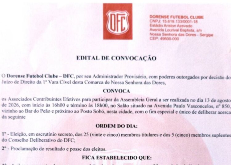 EDITAL DE CONVOCAÇÃO – DORENSE FUTEBOL CLUBE