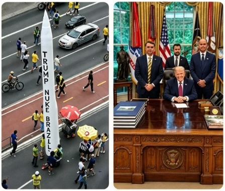 Patriotismo ou submissão? Bolsonaristas levam míssil à Paulista com apelo para Trump bombardear o Brasil